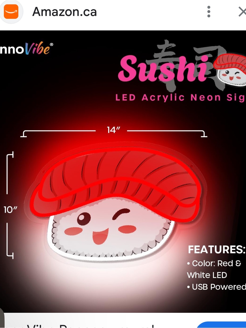 Shi by JOURNEYS Kawaii Sushi LED Acrylic Sign - Red & White
